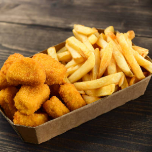 chicken nugget and chips